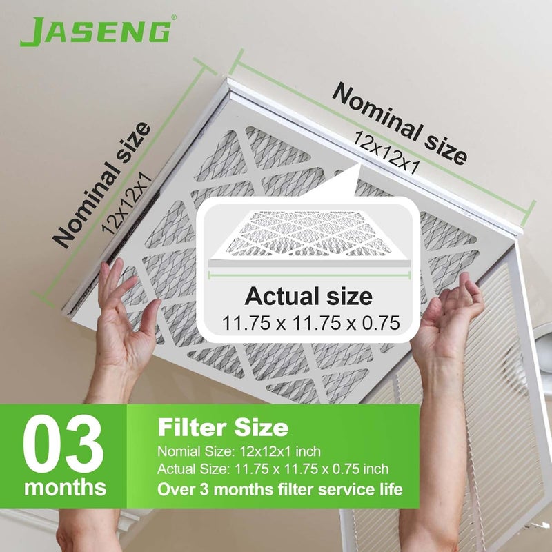 JASENG 12x12x1 AC Furnace Air Filters,(2-Pack) MERV 8 Dust Defense, MPR 600 Pleated HVAC Replacement Air Filter (exact dimensions: 11 3/4"x11 3/4"x3/4") - Image 3
